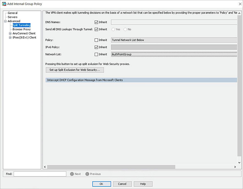 Screenshot of the Add Internal Group Policy page